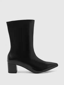 Daringsoles Soft Leather Square Toe Thick Heel Ankle Boots, Versatile And Thin Boots In Autumn And Winter, Black Medium Boots With Commuting Elegant Fall Shoes - Black 1 - View 2