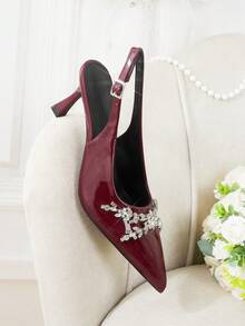 CUCCOO HITCHD Zapatos de tacón alto con pedrería de color burdeos y ramas puntiagudas, adecuados para bodas/eventos formales, uso diario, citas/fiestas y otras ocasiones - Burdeos - Ver 7