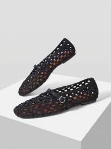 MOTF PREMIUM WOMEN'S WOVEN BOW DECOR WHITE FLATS FOR CHRISTMAS SPRING SHOES FALL SHOES - Black 1 - View 9