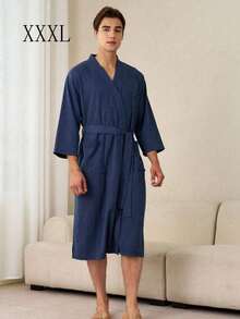 SHEIN 1pc Waffle Bathrobe, Moisture-Wicking Quick-Dry Unisex Sleepwear, Spring/Summer Bathrobe For Homestay, Hotel, SPA, Loose Fit, Multiple Colors, Minimalist Design, Bathroom & Home Essentials Back To School - Multicolor - View 19