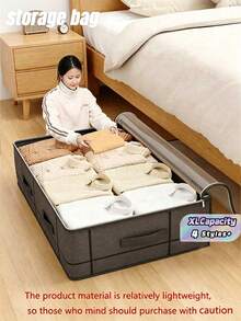 SHEIN 1PC Bedroom Storage Gods, Large-Capacity Bedding Organizer, Multi-Functional Storage Bag Under The Bed, Clothing Storage Bag, Make Your Space Well Organized, Fabric Folding Storage Box, Space Magician, Convenient Access - Grey - View 2