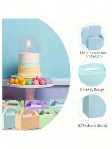 12/1pc Macaron Rainbow Solid Color Handheld Horn Candy Box With Handle, Party Gift Paper Box, Birthday Party, Wedding And Anniversary Gift Box, Baking Cake Takeout Box, Holiday Candy, Cookie And Pastry Packaging Box - Multicolor - View 3