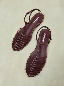 Styleloop 2026 Women's Sandals Straps Summer Versatile Wear Open-Toed Straps Comfortable Shoes - Burgundy - View 1
