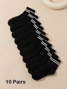 SHEIN 10 Pairs Of Baby Socks For Older Children, Suitable For Black And White Stripes, Versatile Classic Leisure, Suitable For Outdoor Sports - Black - View 1