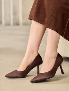 MOTF PREMIUM VINTAGE BASIC FASHION COMMUTER DINNER PARTY POINTED STILETTO HIGH HEEL SHOES - Rusty brown. - View 7
