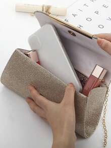 SIENNITY Lightweight, Business Casual Rhinestone Decor Bucket Bag Mini Drawstring Design - Gold - View 5