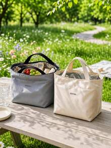 Haus Hana 1PC Insulated Lunch Tote Bag, Polyester Fabric Minimalist Solid Color, Thermal Heat Preservation Large Capacity Handheld Meal Container Pouch, Stylish Daily Carry Accessory, For Office Workers Students Commuting Picnic Outdoor Gathering - Multicolor - View 1