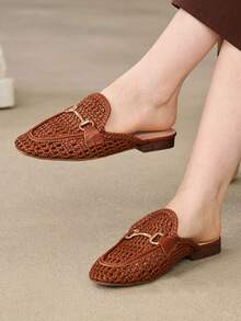 MOTF BUCKLE SIMPLE AND GENEROUS FASHION VERSATILE LEISURE WORKPLACE COMMUTE EMPTY WOMEN FLAT SHOES FALL SHOES - Brown, - View 6