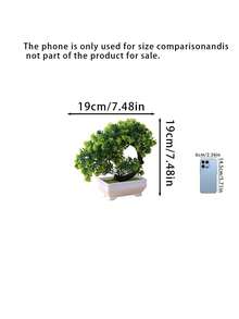 1PC Green Artificial Podocarpus Bonsai With White Flower Pot, Mini Tabletop Plant Ornament In Welcome Pine Shape, Ideal For Home Decor, Living Room Tea Table, Entryway, Study Bookshelf, Office Desk, Bathroom Shelf And Window Sill Decoration - Green - View 3