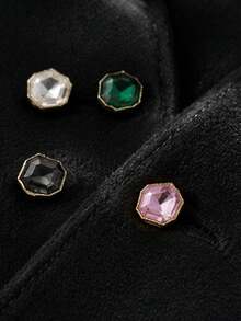 1 Pack 10 Pieces Simple Rectangular Rhinestone Inlaid Metal Buttons Small Decorative Fasteners For Shirts Cardigans Sweaters Tops Hand‑Sewn Clothing Sewing Accessories - 10pcs - View 7
