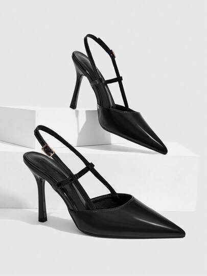CUCCOO SZL 9.8CM Women's High Heels Pointed Toe With Buckle PU Glossy Black High Heels Sexy Fashion Versatile Daily Commute Party Dating Wear Women's High Heels