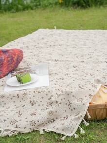 Bubaba 1pc Multicolor Floral Printed Picnic Blanket, Outdoor Portable Foldable Rug Suitable For Beach, Camping, Hiking, Travel, Family Concerts - Multicolor - View 4