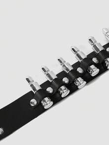 MortiRose 1pc Bullet Decor Black Faux Leather Thigh Strap Body Chain, Gothic Adjustable Leg Garter Waist Belt Streetwear Accessory - Multicolor - View 6