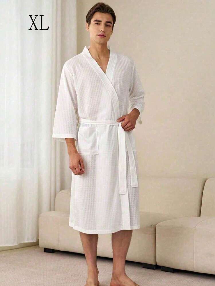 SHEIN 1件华夫格浴袍，吸湿速干男女通用睡衣，春夏家居服、酒店、SPA适用，宽松版型，多种颜色可选，简约设计，浴室及家居必备，返校季好物 - 彩色 - 查看 30