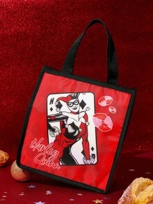 Harley Quinn X SHEIN 1個印花保溫午餐袋，可保溫或保冷，野餐袋，大容量，可放入便當盒 - 酒紅色 - 查看 2