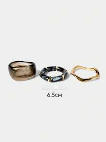 Noxbound Smoke Ink Texture Marble Resin Bracelet Set, 3-Piece Set Of Irregular Gold Metal And Marble Texture Stacked (Resin Shape And Color Are Random) - Gray black - View 8
