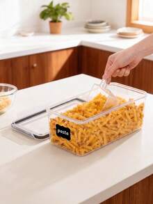 4‑Pack Airtight Food Storage Containers, Clear Plastic Cereal Storage Boxes With Labels & Marker, Moisture‑Proof Pantry Organizer For Spaghetti, Pasta, Oats, Dry Grains, Kitchen Cabinet Organization - transparent color - View 4
