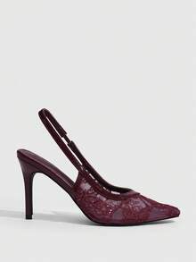 CUCCOO SZL Ladies Pointed Embroidered Gorgeous Elegant Dinner Party Wedding Heels - Burgundy sequins - View 2