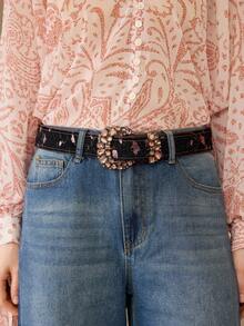 MOTF PREMIUM GAUN VINTAGE BERMOTIF HEWAN MULTI WARNA DENGAN GESPER PIN BERLIAN DAN POTONGAN PINGGANG. - MultiWarna - View 3