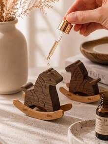 Cirelle 1pc Wooden Essential Oil Diffuser, Natural Wood Rocking Horse Aromatherapy Diffuser Ornament - multicolor - View 1