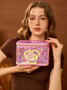 HARRY POTTER X SHEIN Large Capacity Cylindrical Cosmetic Bag, Zipper Closure Design, Spacious Interior, Suitable For Storing Makeup, Skincare And Toiletries, Ideal For Travel & Business Trips - Multicolor - View 3