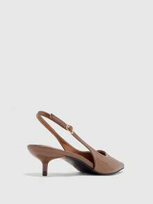 CUCCOO BIZCHIC Women's Shoes Glossy Pointed Heel Medium Heel Empty Buckle Light Luxury High Heels Commuter Banquet Shoes - Brown - View 9
