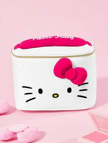 HELLO KITTY AND FRIENDS | SHEIN Cute Cat Print Large Capacity Polyester Makeup Bag With 3D Bow & Handle, Cosmetic Organizer For Travel & Daily Use - Rose red bow - View 3