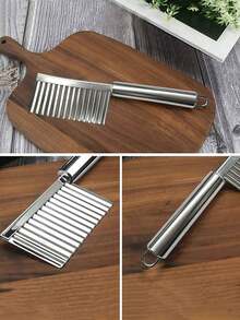 Thin Stainless Steel Potato Knife For Cutting Potatoes, Corrugated Knife, Kitchen Household Vegetable Cutting Tool, Fancy Cutter - Ultra Thin Blade For Slicing, Handle, Multipurpose Wave Cutter For Fruits & Vegetables - White - View 6