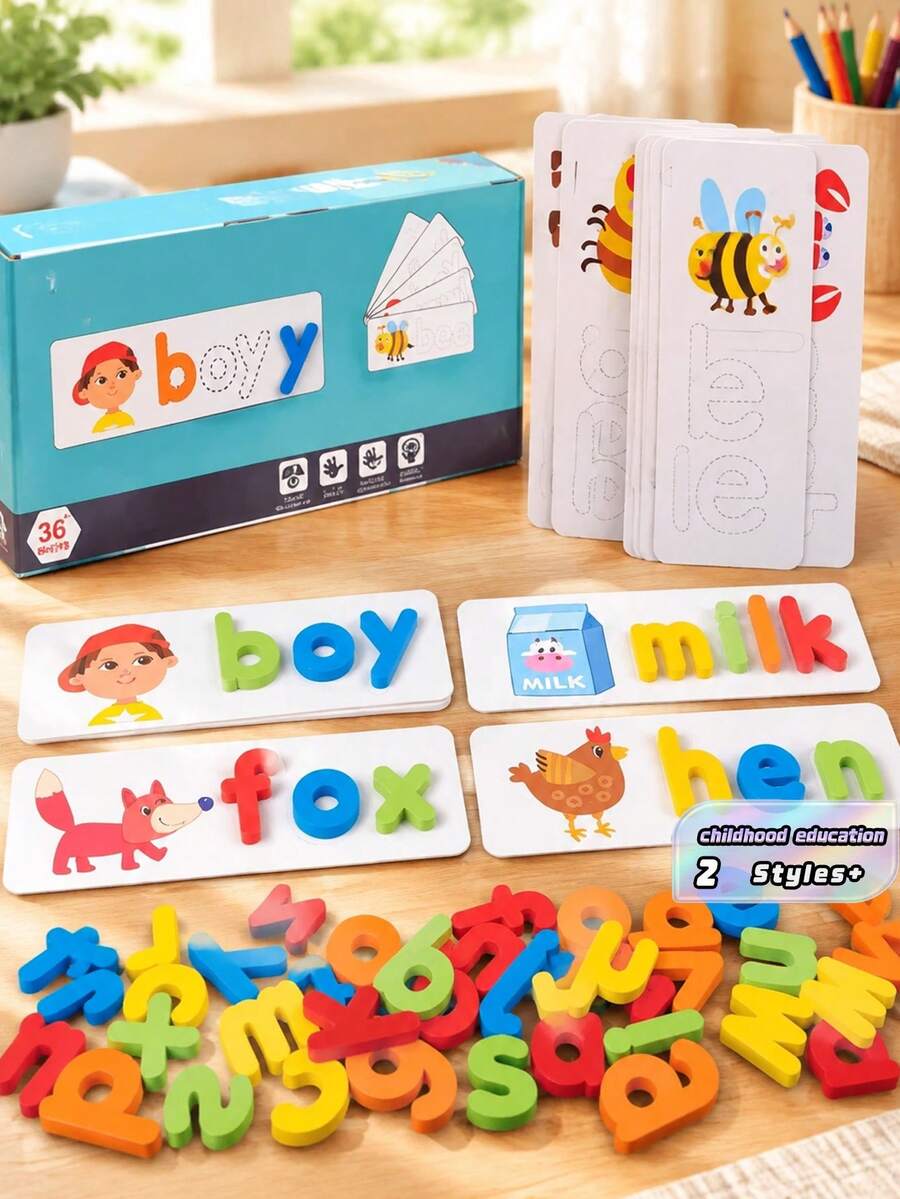 26PCS Wooden English Alphabet Spelling Game, Letter And Number Blocks, Early Education Educational Toy [Includes Children's Certificate] - Multicolor - View 1
