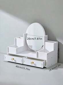1PC Oval Mirror Vanity Cosmetic Storage Box With Double Drawers, Makeup Organizer, Must-Have Dressing Table Accessory - Double-draw Oval - View 5