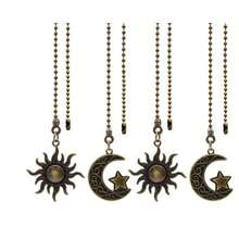 Bộ 4-Piece/2-Piece dây kéo quạt trần thiết kế mặt trời và mặt trăng, dây kéo pha lê phong cách Bohemian kèm đầu nối, dây nối dài trang trí quạt trần đèn 12 inch - Mặt trời + Mặt trăng - Xem 12