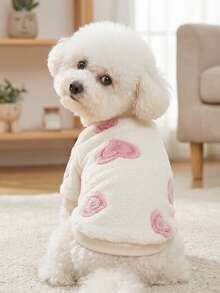 PETSIN 1pc Pink Heart Flannel Pet With Color Blocking, Anti Shedding, Gentle Thickening, And Warm Pet Clothing - Multicolor - View 3
