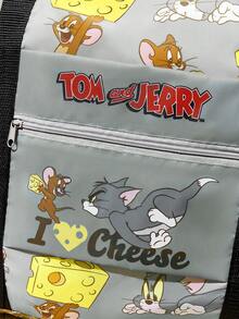 TOM & JERRY X SHEIN 印花可折疊大容量旅行托特包，前置拉鍊口袋，適合旅行、健身與日常行李收納 - 黃灰色 - 查看 4