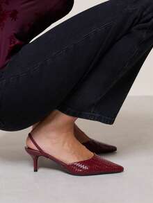 Nöista Sepatu flat bertali belakang anyaman warna burgundy dengan ujung runcing dan tali elastis minimalis untuk keanggunan sehari-hari yang berkelas. - Burgundy - View 11