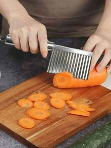 Thin Stainless Steel Potato Knife For Cutting Potatoes, Corrugated Knife, Kitchen Household Vegetable Cutting Tool, Fancy Cutter - Ultra Thin Blade For Slicing, Handle, Multipurpose Wave Cutter For Fruits & Vegetables - White - View 7