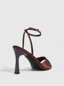 CUCCOO SZL 女款新款 9CM 尖頭露趾棕色易穿踝帶細高跟涼鞋 - 棕色織物 - 查看 3