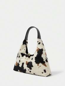 SHECARRY Women's Fashionable Simple And Elegant Classic Cow Pattern Short Plush Shoulder Bag, Daily Commuting Shopping - cow pattern - View 3