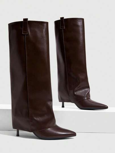 CUCCOO SZL Botas altas de punta fina y tacón de aguja rectas Maillard Coffee Brown para otoño e invierno, estilo Spice Girl con temperamento