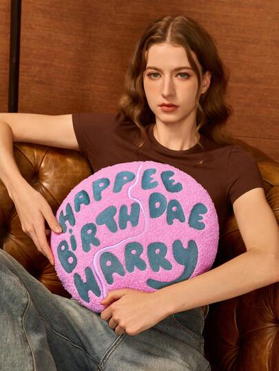 HARRY POTTER X SHEIN Birthday Cake Pink Letter Pattern Throw Pillow