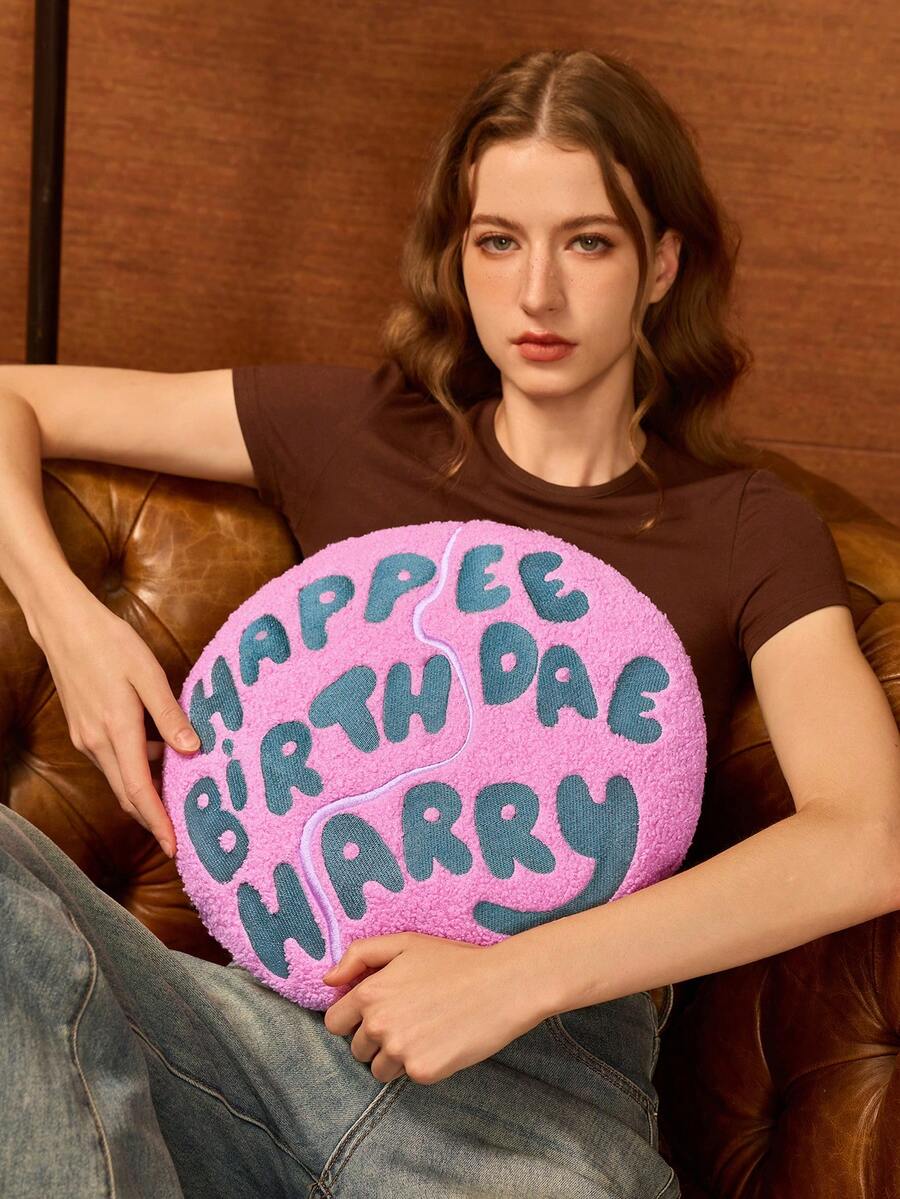 HARRY POTTER X SHEIN Coussin décoratif motif lettres roses gâteau d'anniversaire - Rose bonbon - Voir 1