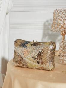 SHECARRY Ladies Elegant Beaded Gold Dinner Bag, Exquisite Simple Box Clutch Bag, For Parties, Festivals, Banquets, Weddings, Dress Matching - Gold - View 2