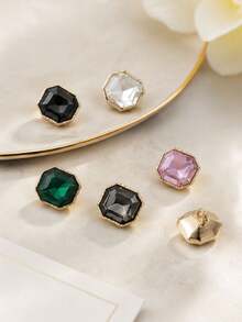 1 Pack 10 Pieces Simple Rectangular Rhinestone Inlaid Metal Buttons Small Decorative Fasteners For Shirts Cardigans Sweaters Tops Hand‑Sewn Clothing Sewing Accessories - 10pcs - View 6