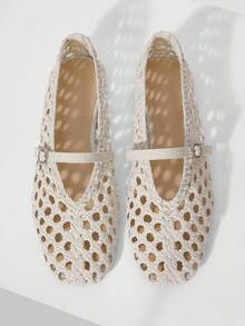 MOTF PREMIUM LADIES HANDMADE WHITE WOVEN FLATS FALL SHOES - White 1 - View 1
