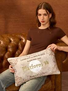 HARRY POTTER X SHEIN Ticket Modeling Throw Pillow - Brown - View 2