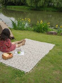 Bubaba 1pc Multicolor Floral Printed Picnic Blanket, Outdoor Portable Foldable Rug Suitable For Beach, Camping, Hiking, Travel, Family Concerts - Multicolor - View 5