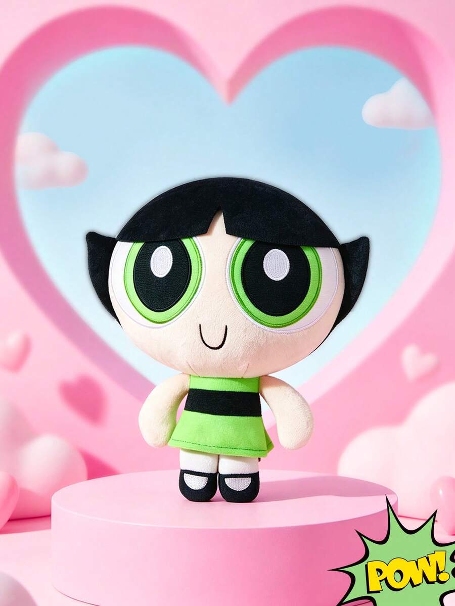 THE POWERPUFF GIRLS X SHEIN 1件卡通毛絨娃娃,由柔軟材質製成,配有精緻刺繡,可放置在沙發或車內作為裝飾,適合作為禮物 - 黑色 - 查看 1