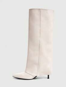 CUCCOO SZL Autumn And Winter Beige Pointed Thin High Heel Loose High Boots Gentle And Thin Straight Women's Boots - Off-white - View 4