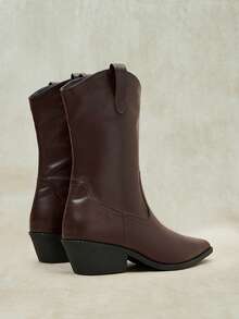 Styleloop Ladies Coffee Brown Retro Pointed Western Boots Sleeve Thick Heel Medium Boots British Knight Boots Outdoor Leisure Vacation Versatile High Heel Boots - Coffee Brown - View 3