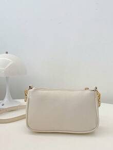 SIENNITY Textured Leather, Cream White,Essentials Storage, Zipper Closure, Simple Elegant Style, Hobo Bag, Ladies Casual Outing, Popular Underarm Handbag - White - View 8