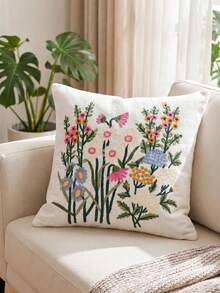 1 Piece, Ins Wind Fresh Flower Embroidered Pillowcase, Sofa Cushion Cover Decorative Pillowcase, Chenille Material, Embroidery Process, Very Suitable For Bedrooms, Sofas, Beds - Multicolor - View 1